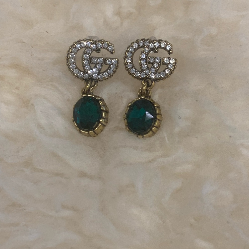 GUCCIVintage-Inspired Gold and Green Crystal Earrings